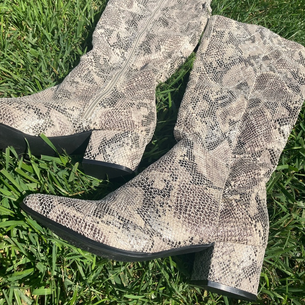 Knee High Grey Snakeskin Boots